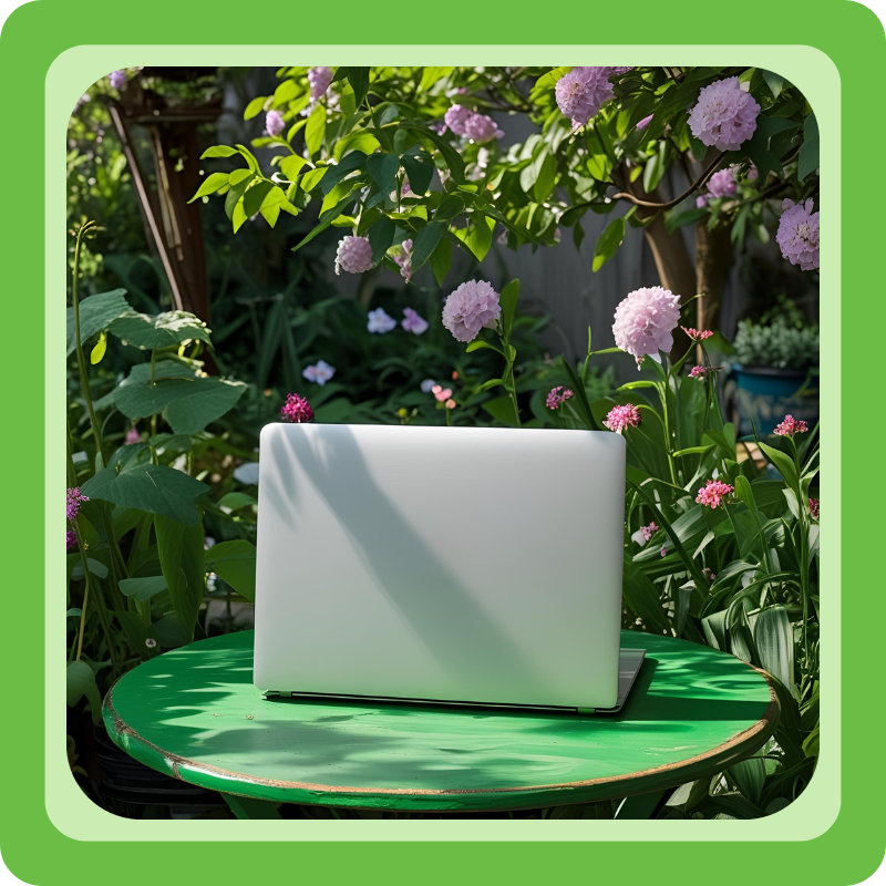 Met een laptop in de natuur de downloads van Plantenliefde bestellen