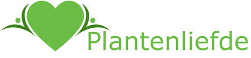 Logo van Plantenliefde met groen hart en bloemen