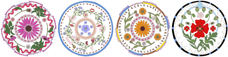 Ingekleurde mandala's van Rode zonne
