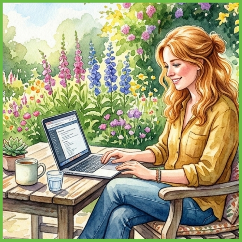 Met een laptop in de natuur de downloads van Plantenliefde bestellen