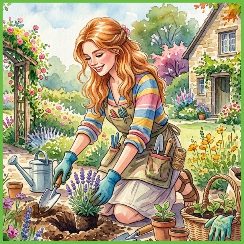 Een vrouw beplant haar tuin met behulp van toegang tot De Plantwijzer